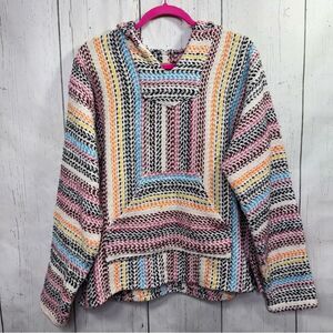 Baja Joe Multicolor Baja Hoodie M Boho Surf Hippie Mexican Pullover Festival